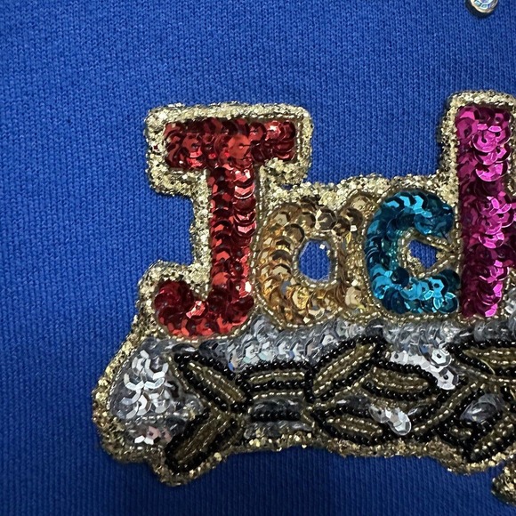 Vintage Jostens Sportswear Jackpot Sweatshirt Large Blue Sequins Casino USA 90s - Picture 6 of 12